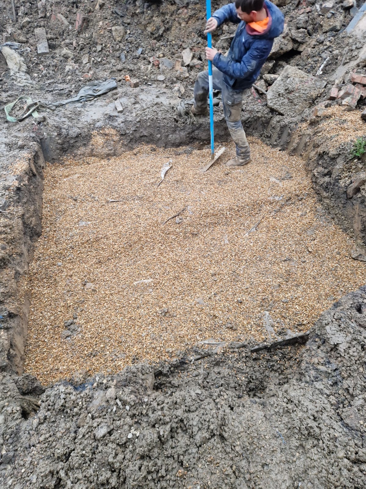 Compacted hardcore sub-base laid ready for slab or driveway | groundworks and drainage in King's Lynn by Humphries Construction